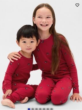 Kids Red Long-Sleeve Pajama Set with Penguin Print